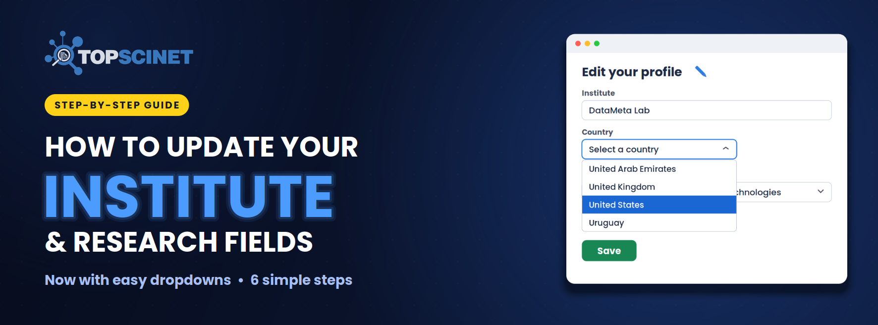 Update Your Institute & Research Fields